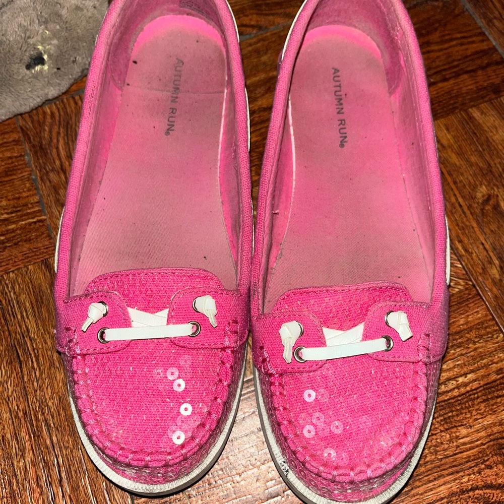 Pink Glitter Flats with Bow Accents